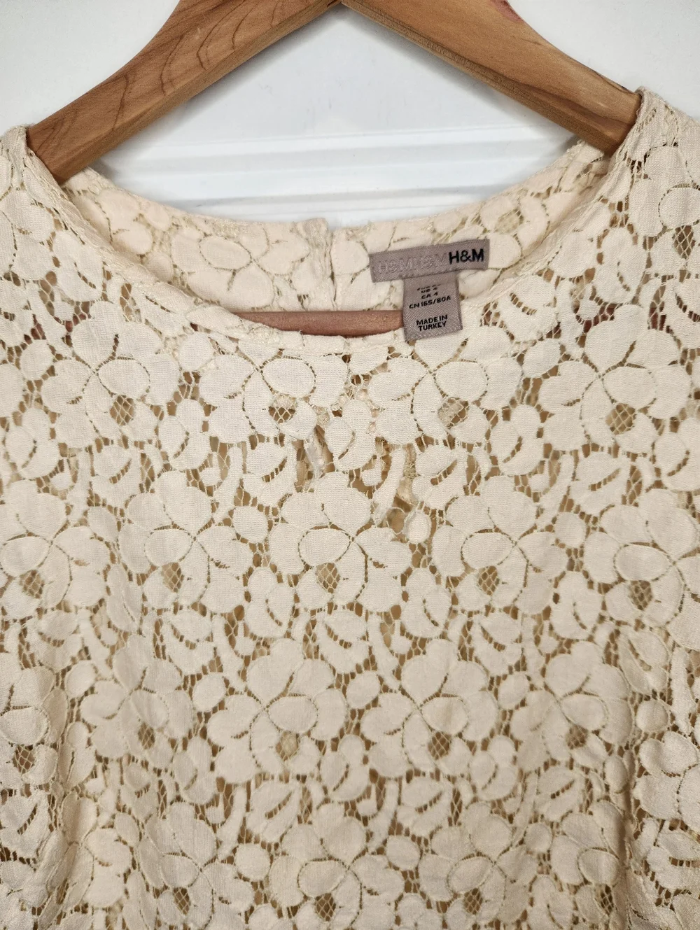 ⭐ Sz 4 Cotton Blend Light Peach Cream Lace 3/4-Sleeve Blouse Women's Top (As-Is) - Picture 3 of 6